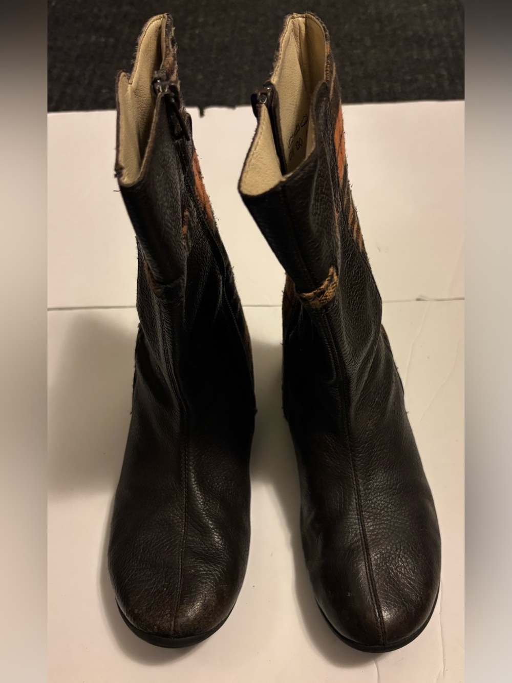 Umi Rayna Leather Plaid Stylish Girls Boots Brown Orange